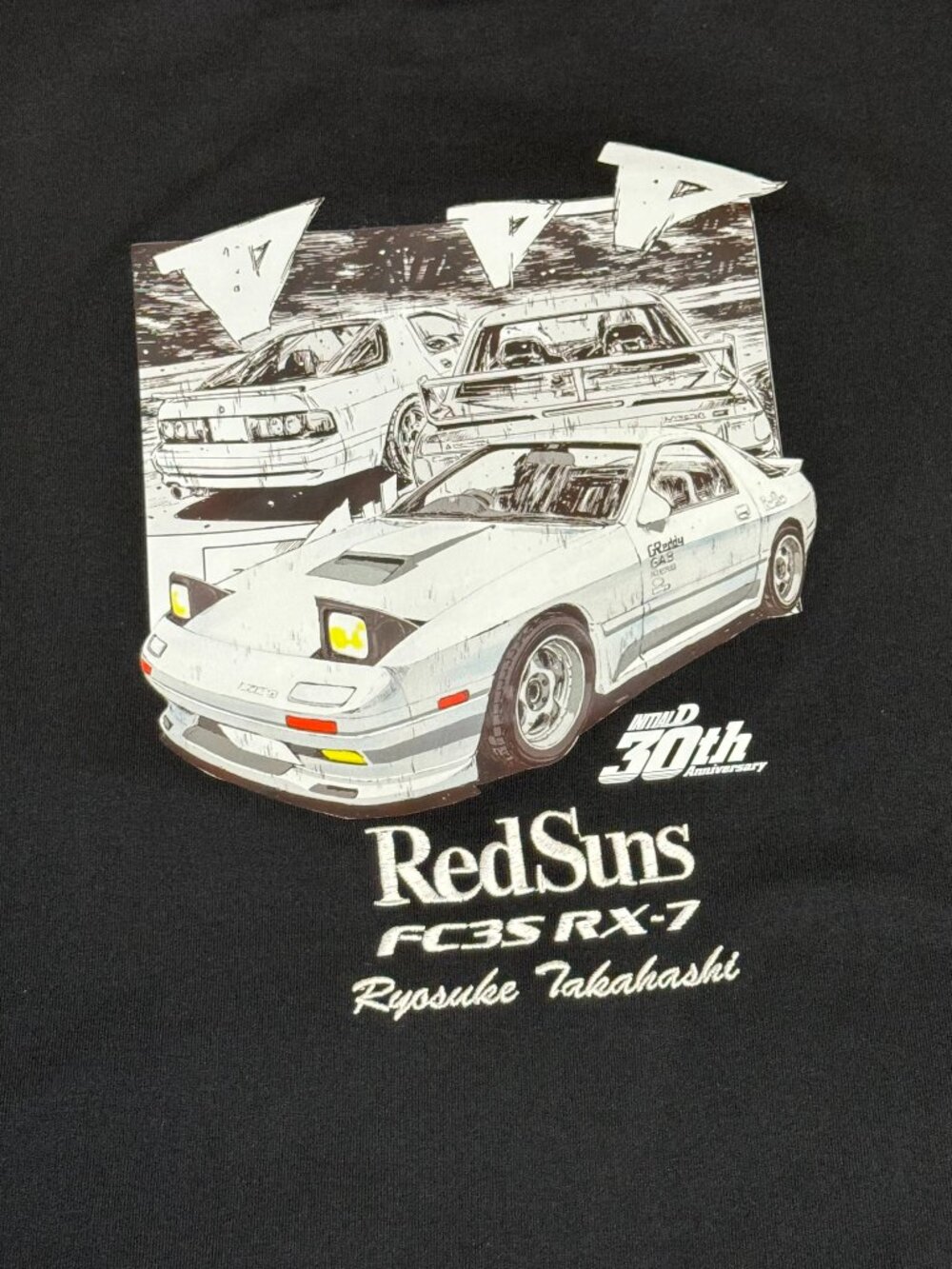 Initial D Black T shirt 30th Anniversary RedSuns Mazda Rx7 Fc Drift Usa S Small